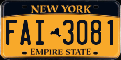 NY license plate FAI3081