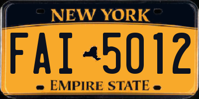 NY license plate FAI5012