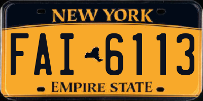 NY license plate FAI6113