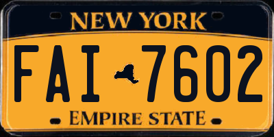 NY license plate FAI7602