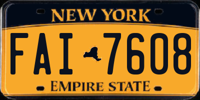 NY license plate FAI7608