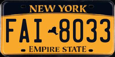 NY license plate FAI8033