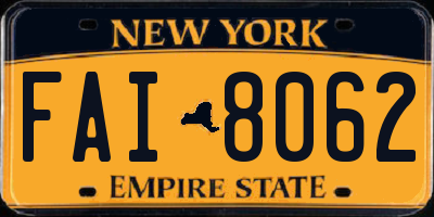 NY license plate FAI8062