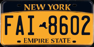 NY license plate FAI8602