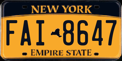 NY license plate FAI8647