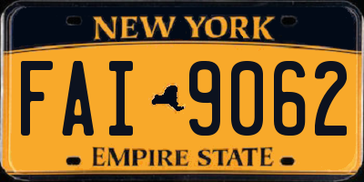NY license plate FAI9062