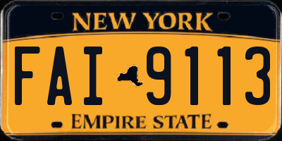 NY license plate FAI9113