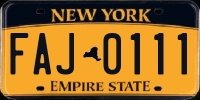 NY license plate FAJ0111