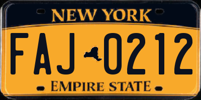 NY license plate FAJ0212