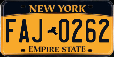 NY license plate FAJ0262