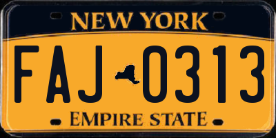 NY license plate FAJ0313