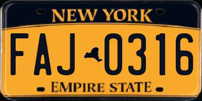 NY license plate FAJ0316