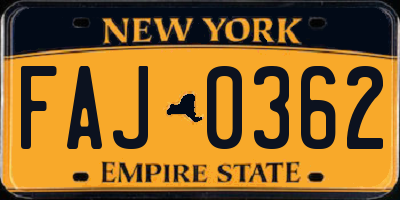 NY license plate FAJ0362