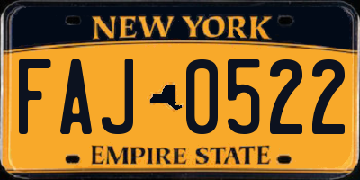 NY license plate FAJ0522