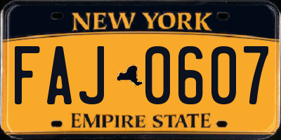 NY license plate FAJ0607