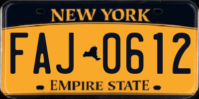 NY license plate FAJ0612
