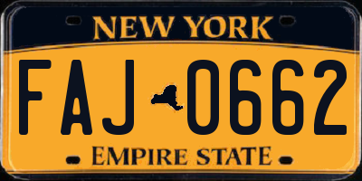 NY license plate FAJ0662