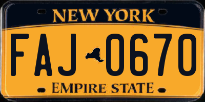 NY license plate FAJ0670
