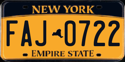 NY license plate FAJ0722