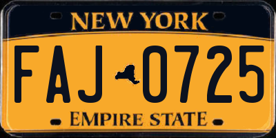 NY license plate FAJ0725