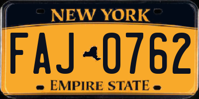 NY license plate FAJ0762