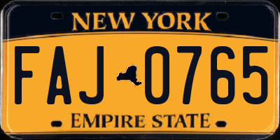 NY license plate FAJ0765