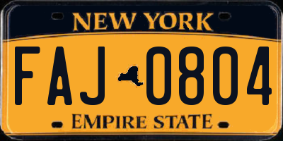 NY license plate FAJ0804