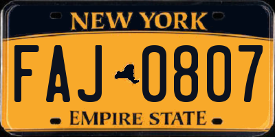 NY license plate FAJ0807
