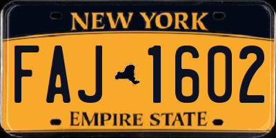 NY license plate FAJ1602