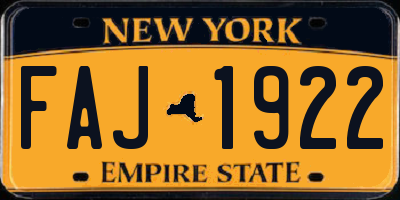 NY license plate FAJ1922