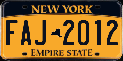 NY license plate FAJ2012