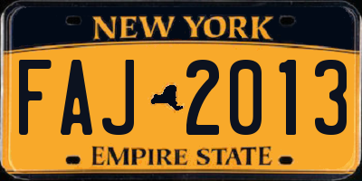NY license plate FAJ2013