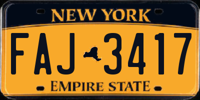 NY license plate FAJ3417