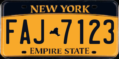 NY license plate FAJ7123