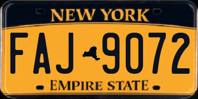 NY license plate FAJ9072