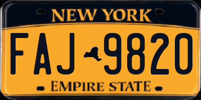 NY license plate FAJ9820