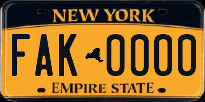 NY license plate FAK0000