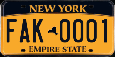 NY license plate FAK0001