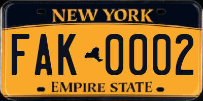 NY license plate FAK0002