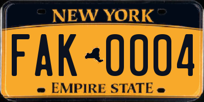 NY license plate FAK0004