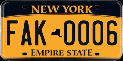 NY license plate FAK0006