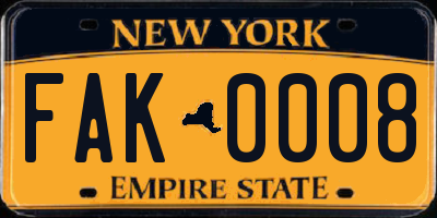 NY license plate FAK0008