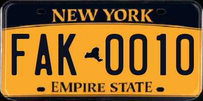 NY license plate FAK0010