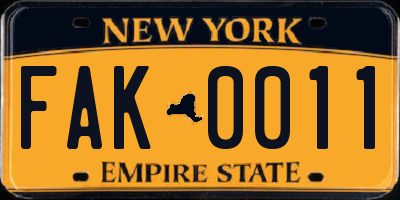 NY license plate FAK0011