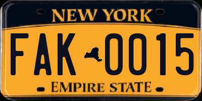 NY license plate FAK0015