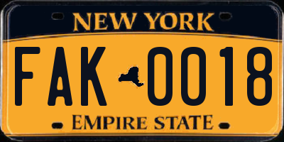 NY license plate FAK0018