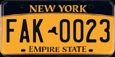 NY license plate FAK0023