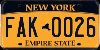 NY license plate FAK0026