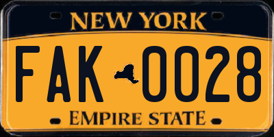 NY license plate FAK0028