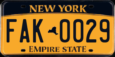 NY license plate FAK0029